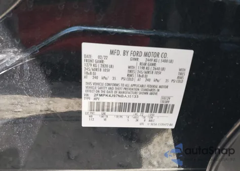 2022 Ford Edge Sel from USA, damaged, VIN 2FMPK4J97NBA35133